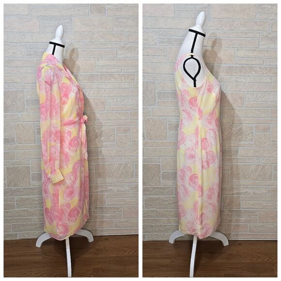 STUNNING ESCADA 100% SILK FLORAL DRESS WITH COVER-UP OVERSHIRT - Picture 2 of 9